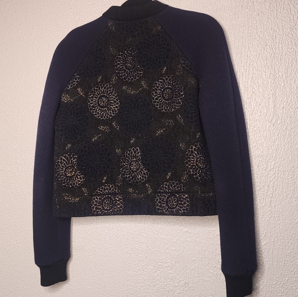 Martin Grant Floral Copper Brocade Luxe Bomber Jacket in Midnight Blue. Size 38 - Picture 4 of 9